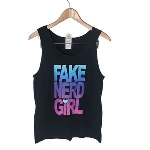 Fake Nerd Girl Pink Blue Graphic Tank Top